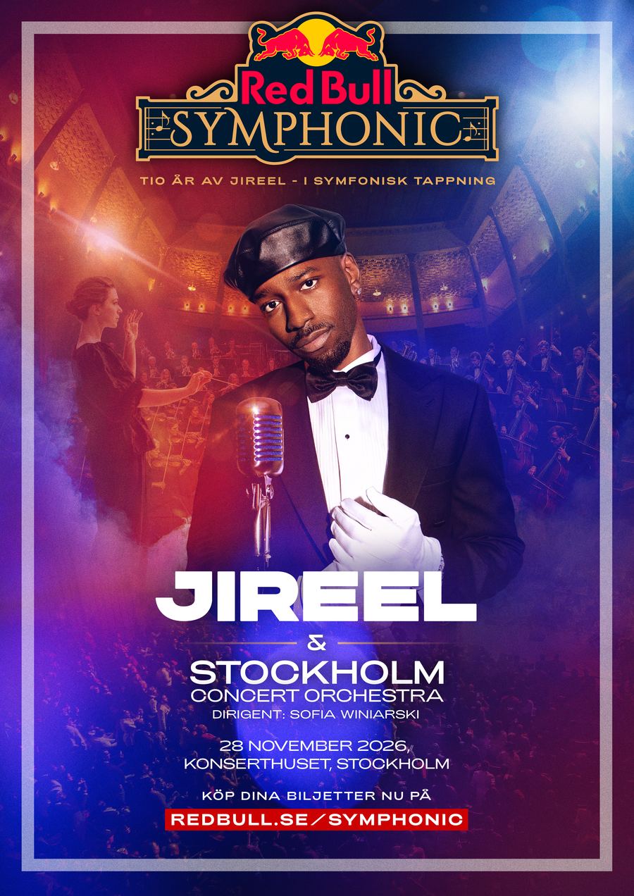 Konsertaffisch: Red Bull Symphonic med Jireel och Stockholm Concert Orchestra, 28 november 2026 på Konserthuset i Stockholm